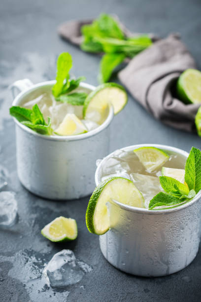 istock Moscow mule cocktail with vodka, ginger beer, lime and mint 979212992