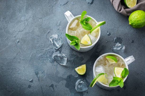 istock Moscow mule cocktail with vodka, ginger beer, lime and mint 979213378