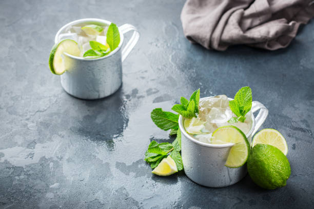 istock Moscow mule cocktail with vodka, ginger beer, lime and mint 979213676
