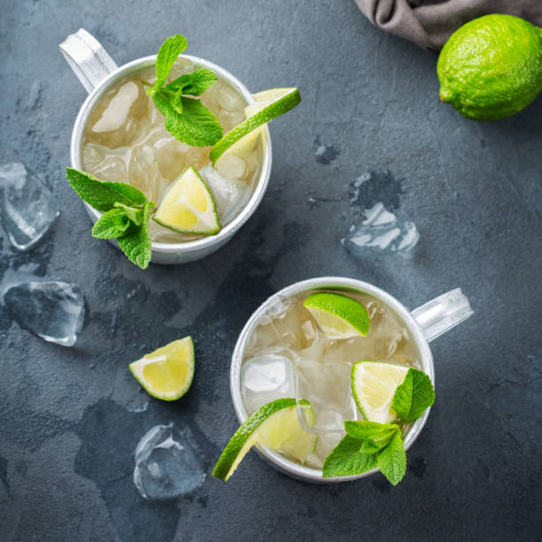 istock Moscow mule cocktail with vodka, ginger beer, lime and mint 979213880