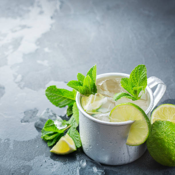 istock Moscow mule cocktail with vodka, ginger beer, lime and mint 979213922