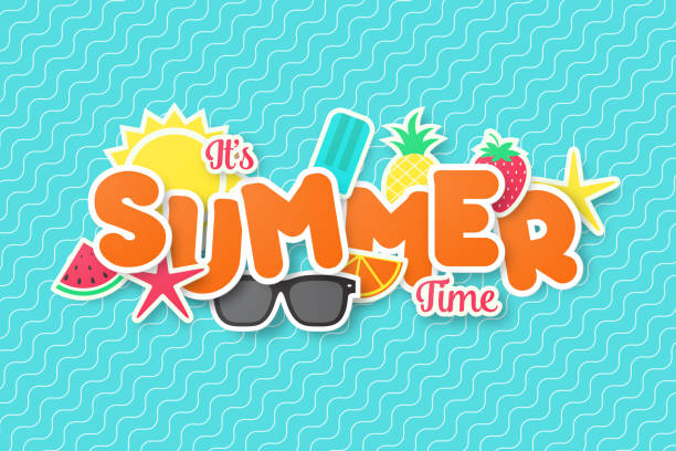 ilustrações de stock, clip art, desenhos animados e ícones de summer time vector banner design. paper cut style. - fun