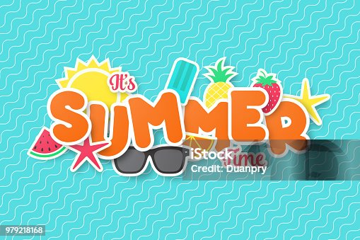istock Summer time vector banner design. Paper cut style. 979218168