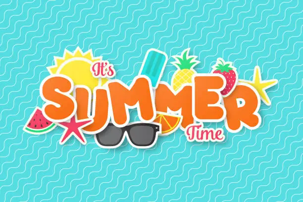 Vector illustration of Summer time vector banner design. Paper cut style.
