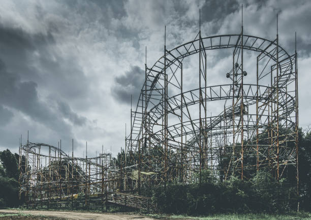 abandoned roller coaster - objects and places lost in time stock photo