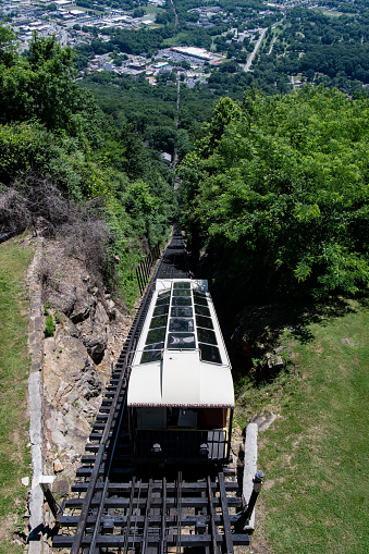 Chattanooga, Tennessee, USA - June 6, 2018: A view of The Incline on Lookout Mountain looking down into the valley. Built in 1895, this railway claims to be the steepest in the world.