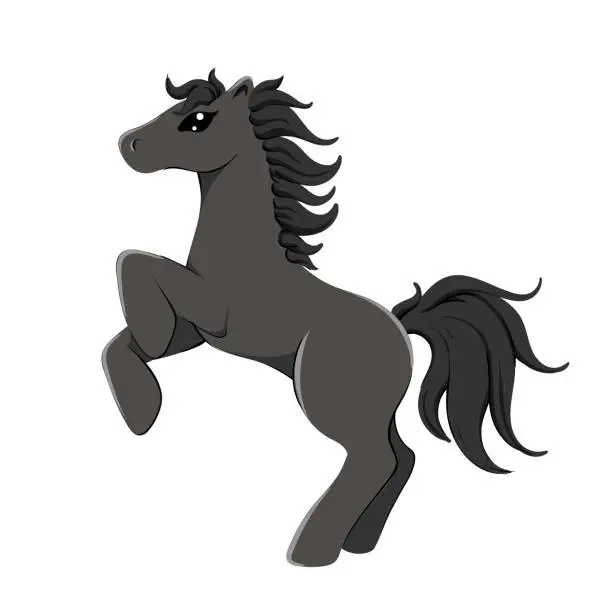 Vector illustration of black horse in rearing stand