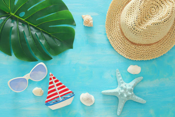 istock Tropical vacation and summer travel image with sea life style objects. Top view. 979237496