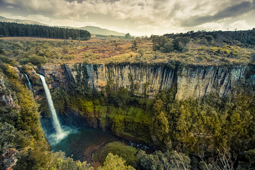 Wide view looking down on Mac Mac Falls and its deep canyon in Mpumalanga, South Africa