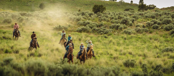 ユタ州の牧場馬の疾走 - horse panoramic scenics prairie ストックフォトと画像