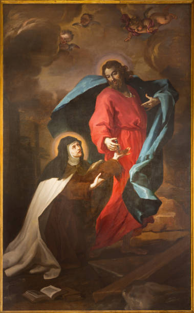 turín - la pintura de la estigmatización de san theresia de ávila en la iglesia chiesa di santa teresa por bartolomeo garavoglia de 16. ciento. - mistic fotografías e imágenes de stock