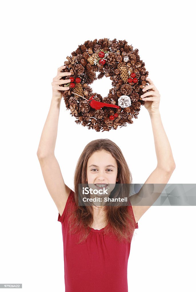 Menina com uma coroa de Natal - Foto de stock de 12-13 Anos royalty-free