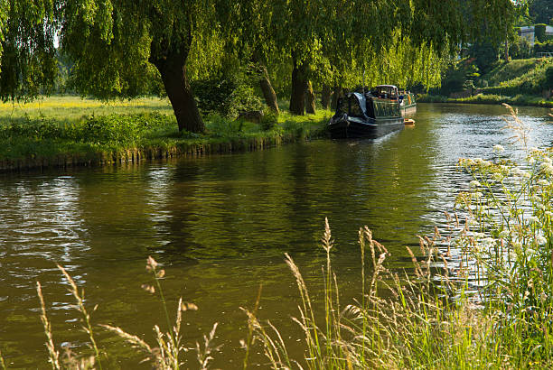 House boat on the river Wey. stock photo