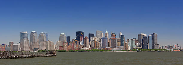 Lower Manhattan Panorama, Clear Blue Sky stock photo