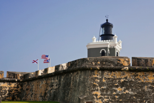 View of the fortified Farol da Barra (Barra Lighthouse), signaling the entrance to the Bay of Salvador, Bahia, Brazil
