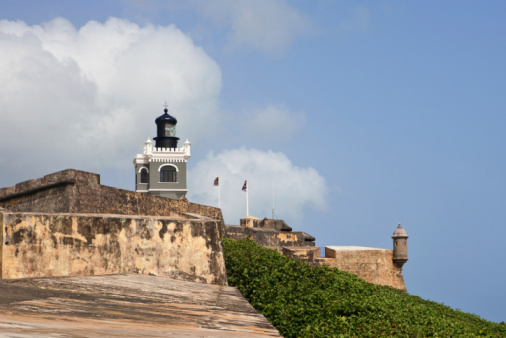 Castle of St John the Baptist in Santa Cruz de Tenerife, Spain. Front view of the Castillo Negro Fort on the Atlantic Ocean in the Canary Islands