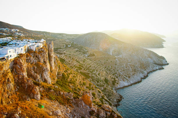 Chora on Folegandros island, Cyclades, Greece at sunset.