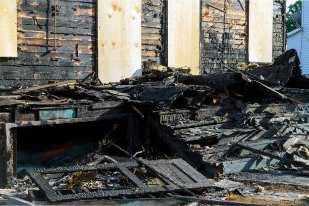 istock Abandoned house completely consumed by fire is burnt to the ground after fire 979270196