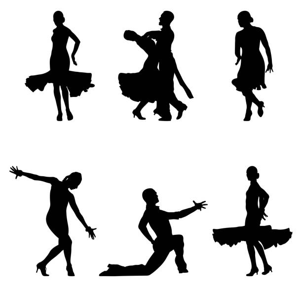 set dancers black silhouettes set dancers black silhouettes sports ballroom dancing samba dancing stock illustrations