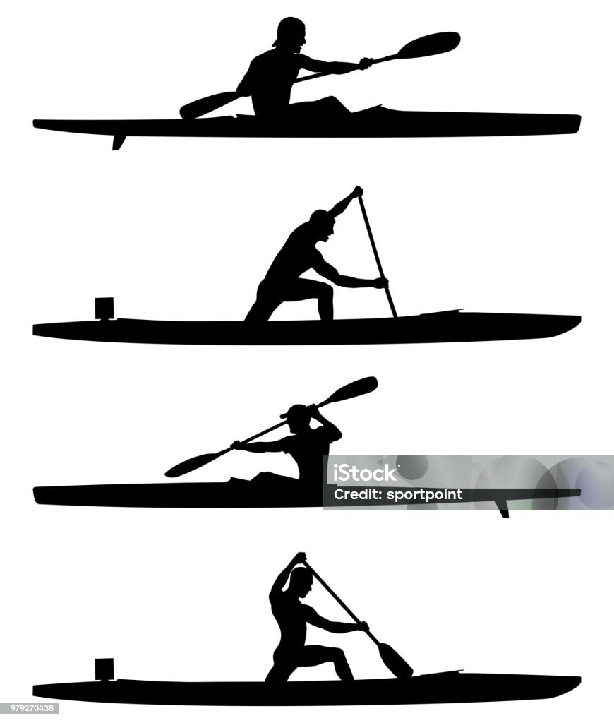 set rowers kayak and canoe set rowers kayak and canoe black silhouettes boating competition Kayak stock vector