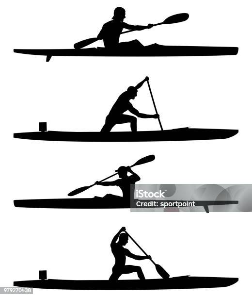 Set Rowers Kayak And Canoe Stock Illustration - Download Image Now - Kayak, Kayaking, Rowing