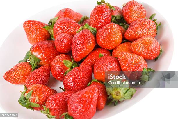 Isolated Pile Strawberry In White Dish Stock Photo - Download Image Now - Beauty In Nature, Berry Fruit, Close-up