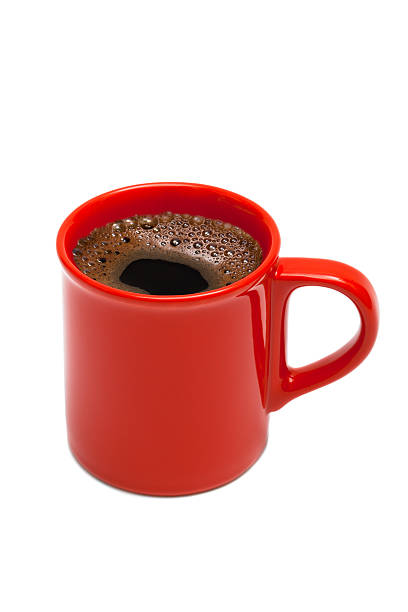 istock Red mug of black coffee on white background 97927314
