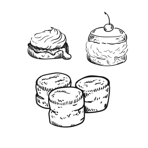illustrations, cliparts, dessins animés et icônes de croquis de scones - biscuit au babeurre