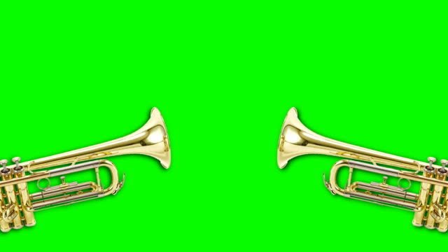 trumpet video animation on green background. Attention,news,opening.