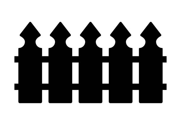 ilustrações, clipart, desenhos animados e ícones de cerca de madeira. desenho de silhueta simples isolado no branco - non urban scene silhouette fence gate