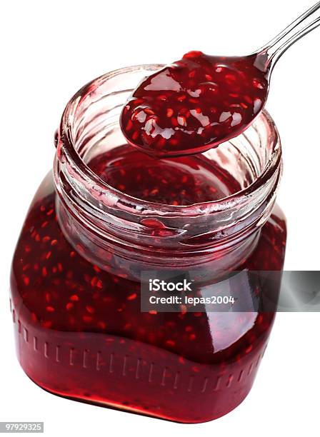 Raspberry Confiture In A Jar On A White Background Stock Photo - Download Image Now - Berry Fruit, Color Image, Container