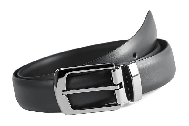 istock Close-up of black belt with silver buckle 97930097