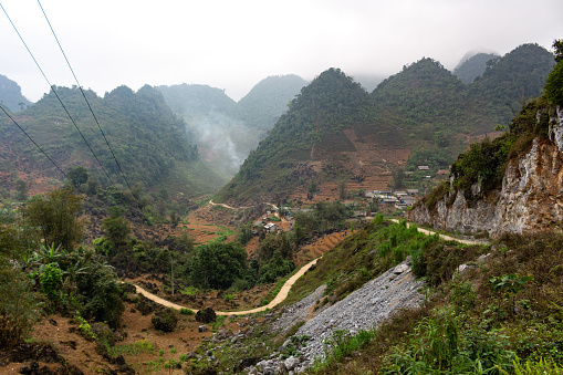 Ha Giang, Vietnam - March 18, 2018: Scenic view of a set of hills in the Ha Giang region, where Vietnam borders with China