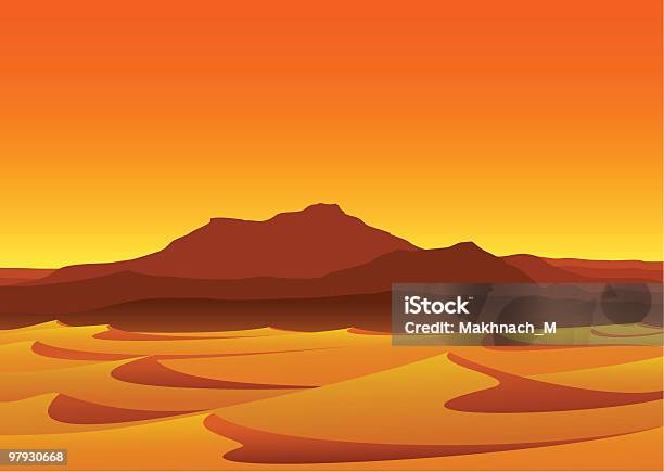 Pôr Do Sol No Deserto - Arte vetorial de stock e mais imagens de Paisagem - Cena Não Urbana - Paisagem - Cena Não Urbana, Duna, Encosta