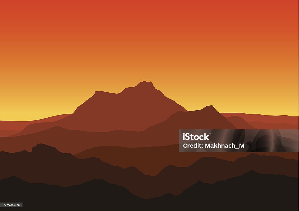 Vista de enormes Montanhas à noite - Royalty-free Anoitecer arte vetorial