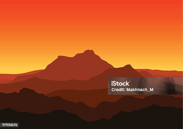 Vista De Enormes Montanhas À Noite - Arte vetorial de stock e mais imagens de Anoitecer - Anoitecer, Ao Ar Livre, Cena Não Urbana