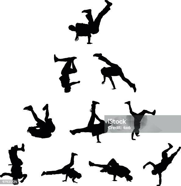 Ilustración de Increíble Breakdancers y más Vectores Libres de Derechos de Guay - Guay, Saltar - Actividad física, Silueta