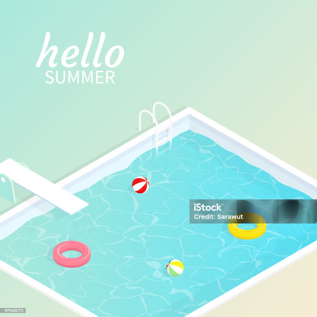 Pool Hello Sumer Hello Summer Isometric Pool Float Beach Ball Vector Stock Illustration ...
