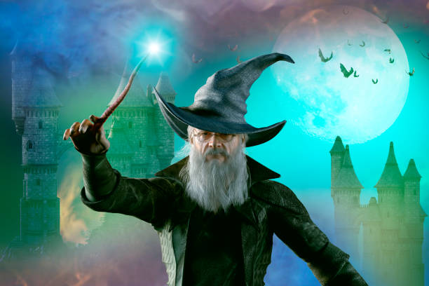 3D Illustration of an elderly the wizard