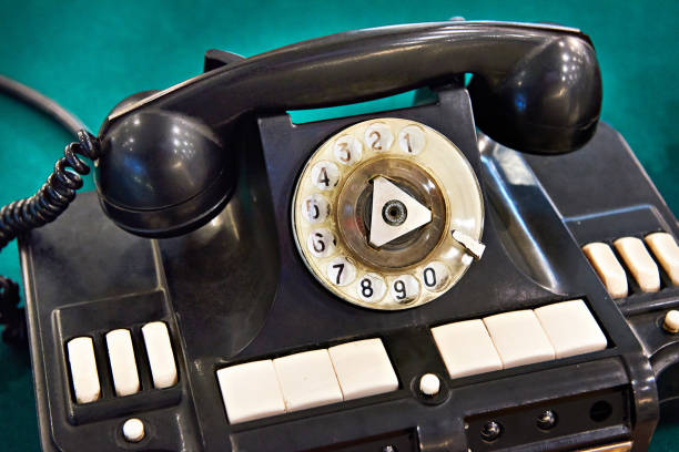 istock Retro rotary dial telephone and switching station 979329918