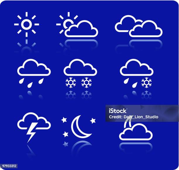 Ilustración de Weather Icons Vector y más Vectores Libres de Derechos de Aguanieve - Aguanieve, Calor, Cielo