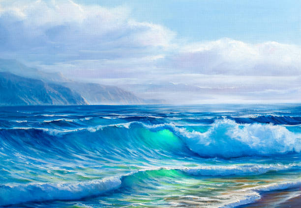 istock Sunset on the sea, painting by oil on canvas. 979356586