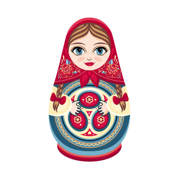 ilustrações de stock, clip art, desenhos animados e ícones de moscow matreshka. color figurine design element. slavic souvenir. russia handmade decoration. - russian nesting doll doll russia decoration