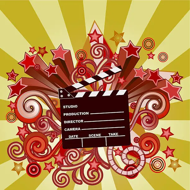 Vector illustration of movie clapperboard ans shooting stars