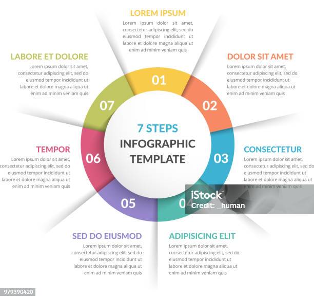 Circle Infographics Seven Elements Stock Illustration - Download Image Now - Number 7, Infographic, Steps