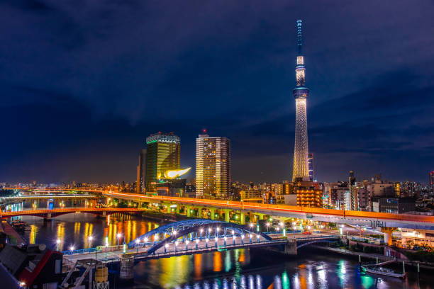 Tokyo, Japan - October 16 , 2016 :  Beautiful Nightscpae of Tokyo skytree tower famous landmark in tokyo,the high tower for communication and travel