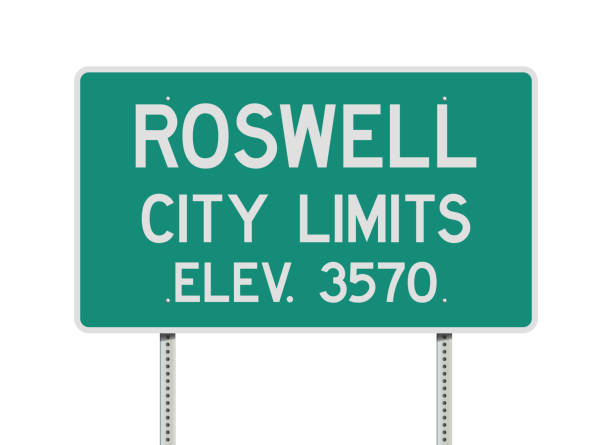 illustrazioni stock, clip art, cartoni animati e icone di tendenza di segnale stradale roswell city limits - roswell