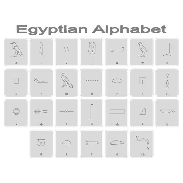 ilustrações de stock, clip art, desenhos animados e ícones de set of monochrome icons with egyptian hieroglyphic alphabet - cultura egípcia