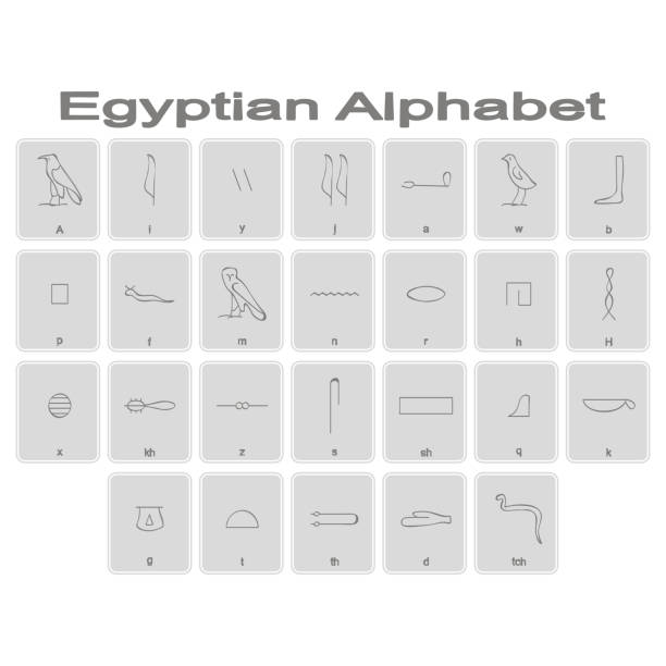 Set of monochrome icons with Egyptian Hieroglyphic Alphabet Set of monochrome icons with Egyptian Hieroglyphic Alphabet for your design hieroglyphics stock illustrations