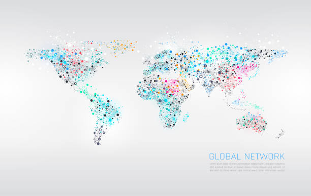 抽象的なネットワーク世界地図背景 - 地球村点のイラスト素材／クリップアート素材／マンガ素材／アイコン素材